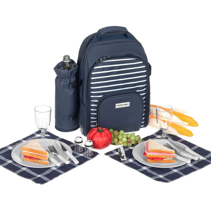 Набір для пікніка Anndora 15 предметів: рюкзак, деки, аксесуари, блакитно-білий, Navy Blue White Set