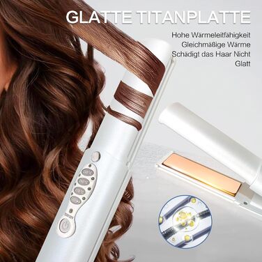 Бездротовий випрямляч для волосся Titan 2-в-1 з акумулятором 5000mAh (випрямляч та плойка) для всіх типів волосся, білий