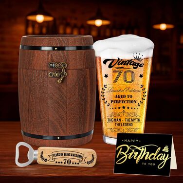 Персоналізований пивний келих з гравіюванням для чоловіка на 60 років, 1966 рік народження, в дерев'яній подарунковій коробці 470 мл + відкривачка + листівка. Ідея подарунка на День народження, День Святого Валентина