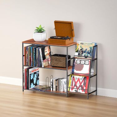 Стіл для програвача YCJY з полицями для платівок, вінтажний, місткість до 400 альбомів