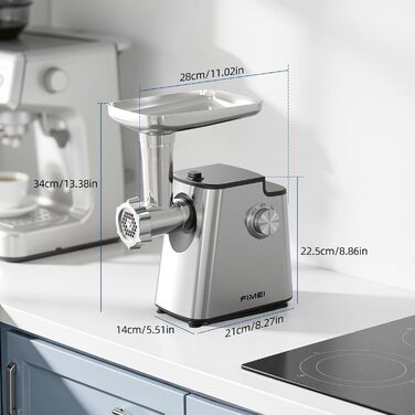 М'ясорубка електрична FIMEI 4-в-1 з насадками для ковбас та печива, нержавіюча сталь