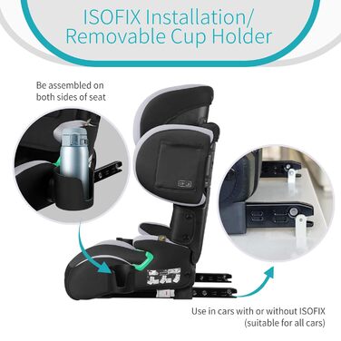 Автокрісло дитяче 15-36 кг з Isofix, i-Size, 3.5-12 років, регульована спинка та підлокітники, з підстаканником, зелене