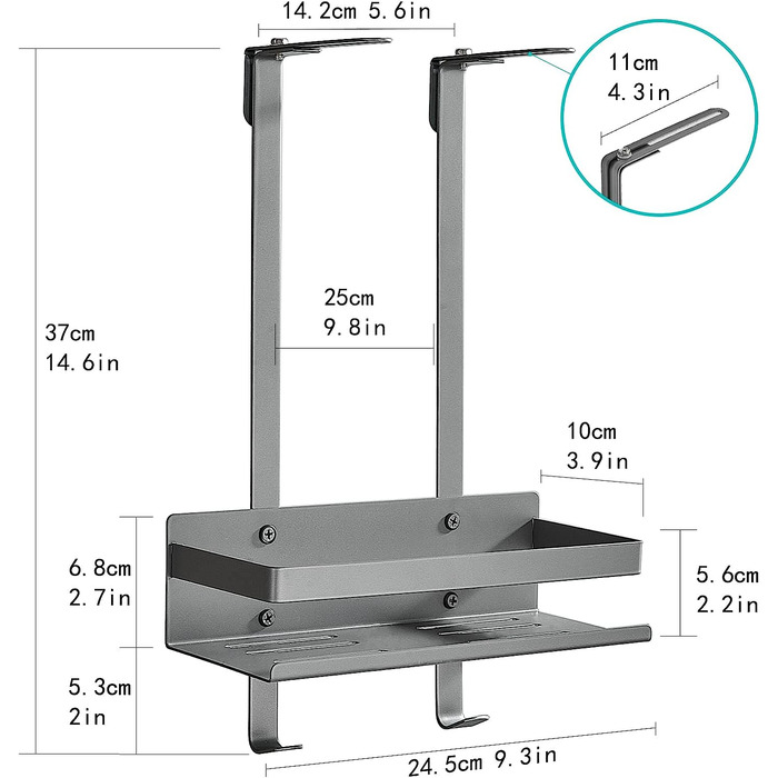 Вішалка для душу HANFU, вішалка для душу з нержавіючої сталі з 2 кошиками для душу без свердління Установка без інструментів, вішалка для душу з гачком і присоскою для зберігання у ванній кімнаті, (сірий одношаровий)
