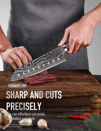 Японський ніж Joyspot Santoku, 18 см, професійний, з нержавіючої сталі, ергономічна ручка, для кухні