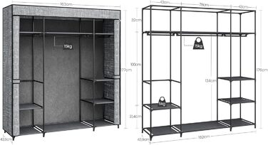 Портативна шафа Hzuaneri, 3 шт. анги, 9 відділень, неткане полотно, 162x44x176см, WO0203BC (сірий)