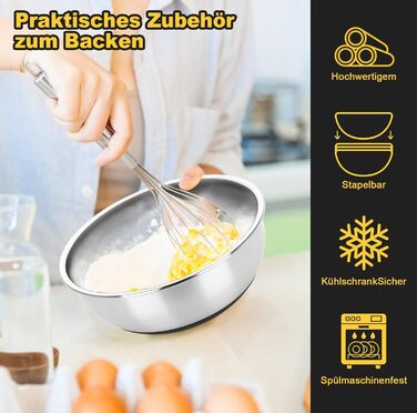 Набір мисок з нержавіючої сталі, 7 шт. з кришкою, тертки, для випічки та зберігання, стакові, універсальні, придатні для миття в посудомийній машині (0,63/1/1,5/2/3/4/5 QT)