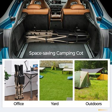 Розкладне ліжко для кемпінгу Yaheetech, похідна шезлонг-ліжка з кишенею та сумкою для транспортування, витримує до 150 кг, чорне