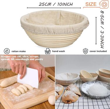 Набір для закваски, 11 предметів: гніт для хліба, гніт для хліба круглий 23 см, повний набір аксесуарів для випікання хліба, набір для випікання хліба, великий подарунок для початківців та досвідчених пекарів (гніт для хліба круглий 23 см)