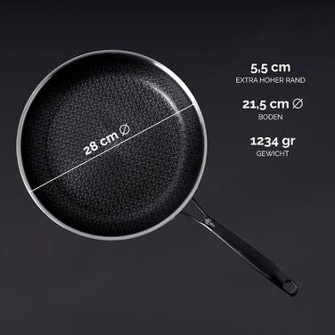 Сковорода NYORD з антипригарним покриттям, нержавіюча сталь, 24/28 см, з кришкою, для індукції, газу та кераміки