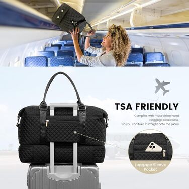 Спортивна сумка LOVEVOOK для жінок: велика дорожня сумка-мішок, weekender, з косметичкою, відділенням для взуття, водонепроникна, для подорожей, спортзалу, кемпінгу (L-2шт), чорна