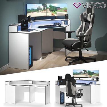 Ігровий стіл Vicco Kron, /чорний, кутова форма 190 x 90 см (білий, набір із 5 шт. )