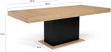 Розсувний обідній стіл Eden, прямокутний, для 6-10 осіб, дерево та чорний колір, 160-200 см