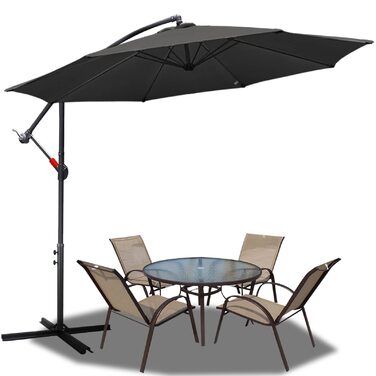 Садова парасолька від сонця Alu Ampelschirm з ручкою-курбою, Ø300 см, сіра, з UV-захистом та водовідштовхувальним покриттям