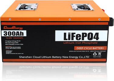 Акумулятор LiFePO4 Cloudenergy 12,8 В 300 Ач, 100 А BMS, 6000 циклів, 10 років, для автономної мережі, дому, автофургону, сонячної батареї