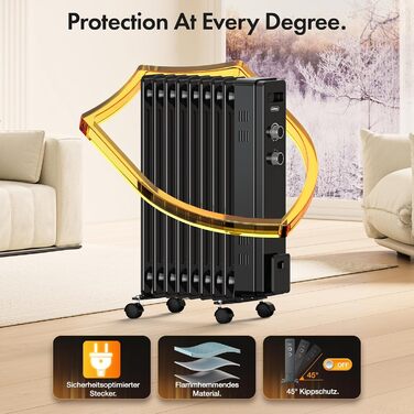 Масляний радіатор VonHaus 2.5 кВт з термостатом (білий, чорний, 9 ребер)