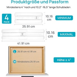 Організатори для ящиків Vtopmart (8 шт.) - регульовані роздільники для ящиків, прозорі, 25.6-41.6 см