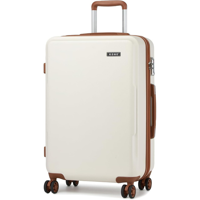 Чемодан KONO Mittelgroß: міцний ABS+PC, 60L, білий/коричневий, з TSA замком