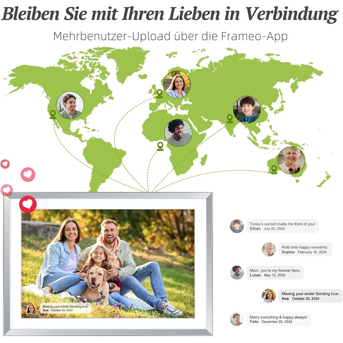 Цифровий рамка для фотографій з дерева, Wi-Fi, 32GB, 10.1 дюйма, IPS сенсорний екран, Frameo APP, подарунок, дуб (срібло)