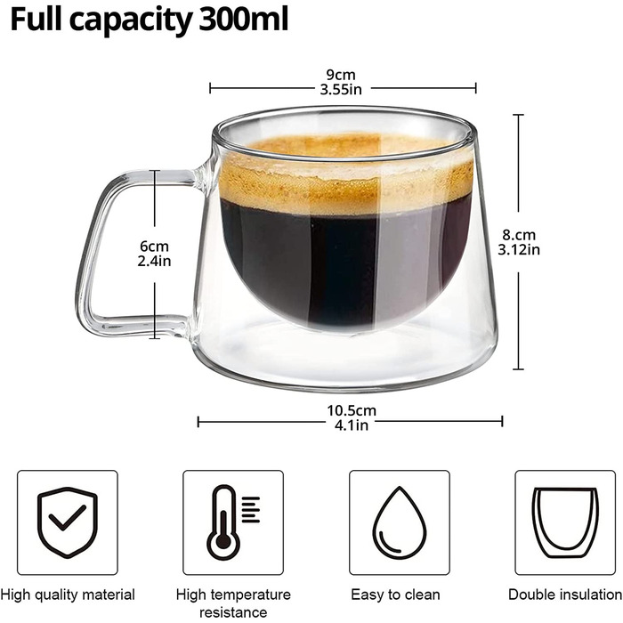 Кружки для кави KAMEUN 2 шт 300 мл з подвійними стінками