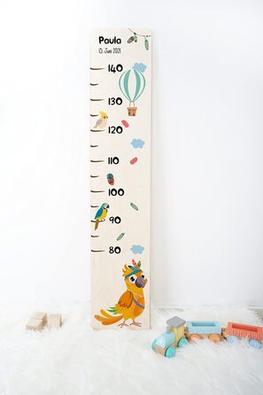 Вимірювальна палиця Holzura дитяча дерев'яна, вимірювальна палиця з іменем для дитячої кімнати, подарунок на день народження для хлопчика та дівчинки, дитяча вимірювальна палиця для вимірювання зросту (папуга, натуральне дерево)