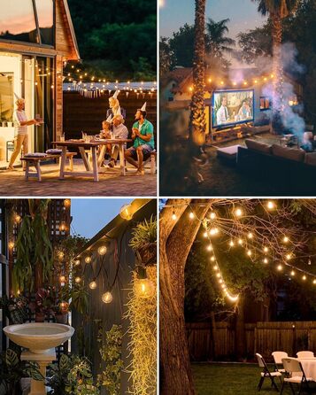 LED гірлянда для вулиці 23м - 75 футів, з таймером та регулюванням яскравості. 30+3 лампочки G40, тепле біле світло, ретро стиль, вологостійка гірлянда для тераси, вечірки, саду, патіо.