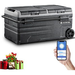 Компресорна холодильна сумка AAOBOSI 95L з двома зонами, WIFI-керуванням, USB-портом, 12/24V/100-240V, -20°C до 20°C для авто, вантажівки, човна, кемпінгу
