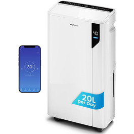 Електричний осушувач повітря Pro Breeze 20L - для приміщень до 35м², з функцією сушіння білизни, датчиком вологості, таймером та фільтром. Захист від плісняви. Керування через додаток.
