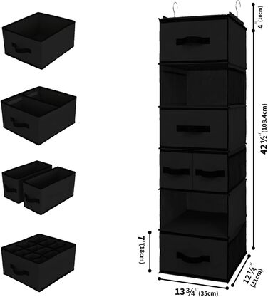 БАБУСЯ КАЖЕ Підвісний органайзер з висувними ящиками, 1 упаковка, підвісна полиця тканина для спальні (чорний)