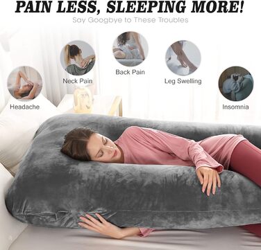 Подушка для вагітних W&D's Dream 160 см XXXL, подушка для годування, U-подібна форма, сіро-темний колір, 160*78 см