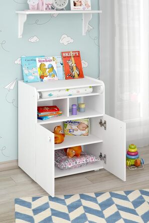 Комод для дитячої кімнати Shefa Wickelkommode 700 Teddy, білий - сучасний комод для немовлят, 47 x 70 x 86 см, білий, ведмедик