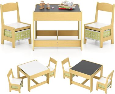 Дитячий меблевий набір GOPLUS 3 в 1: стіл та 2 стільці для дітей, дерев'яний, з місцем для зберігання, ідеально для дому, зелений