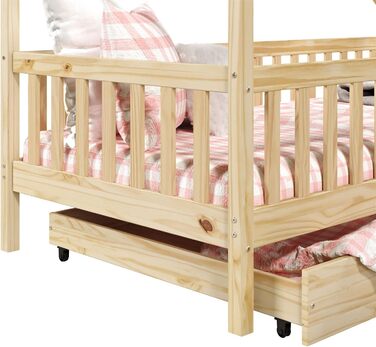 Ліжко-будиночок IDIMEX ALVA Montessori з масиву сосни, дитяче ліжечко з дахом, вігвам-ліжко з шухлядами (натуральне)