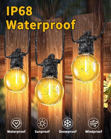 Ланцюжок прикрас для зовнішнього використання, 10м, G40 лампочки. Водостійкий (IP68), диммування, з пультом ДУ. Ідеально для балкона, павільйону, саду, тераси, вечірки, весілля.