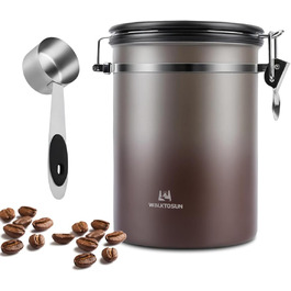 Герметична кавова банка з нержавіючої сталі, контейнер для кави з вакуумною герметизацією, 1,8L (сірий, коричневий)
