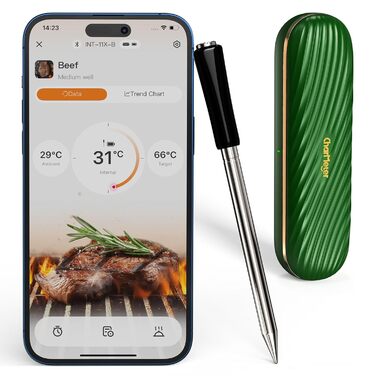 Бездротовий термометр для м'яса з Bluetooth, дальність 150м, IP67, з рецептами, для приготування, гриля та BBQ, INT-11XB