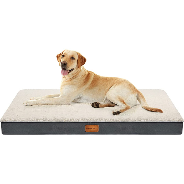 Ортопедичне ліжко для собак WAVVE - 969X7.6 см для собак середнього розміру,килимок для собак пухнаста подушка для собак можна прати,сірий/кремовий Матрац для собак для собак середнього розміру (м (76x57. 6 см), сірий/бежевий)