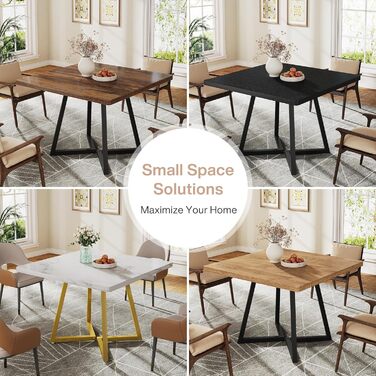 Стіл обідній Tribesigns 80x80 см, на 4 особи, промисловий стиль, металевий каркас (чорний)