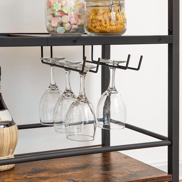 Сервізний візок HOOBRO: візок для кухні, барний візок з замком, візок для вина, вінтажний коричнево-чорний, EBF35TC01G1