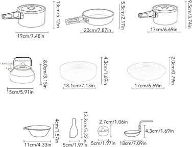 Набір кемпінгового посуду Pwshymi, Набір для приготування їжі для кемпінгу, компактна пружинна застібка, стійка до тертя, нержавіюча сталь з блюдцем для подорожей