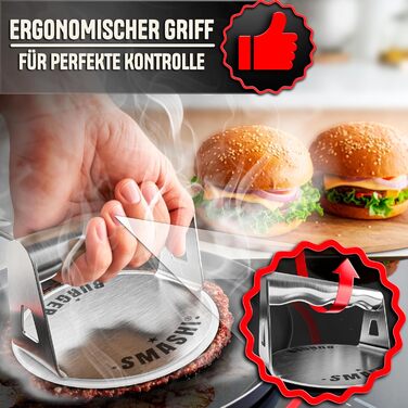 Набір для приготування бургерів SMASHI® з пресом та дзвоном – нержавіюча сталь 304, лопатка для гриля, 50 папірців з антипригарним покриттям, рецепти – Оригінал (SUPREME)