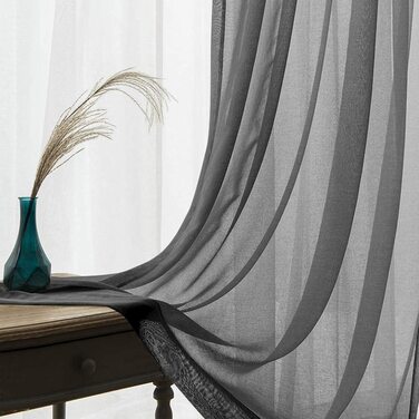 Завіса з вуалі в стилі топік з прорізами, прозорі фіранки, прозорі марлеві шарфи з вушками для вітальні, спальні, 245 см x 140 см (HxB) (140 х 245 см, темно-сірий)
