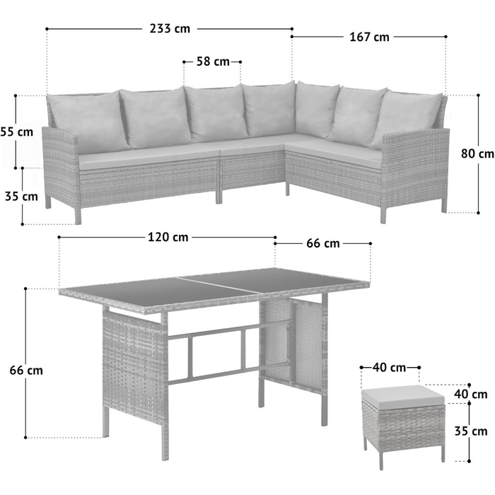 Садовий кутовий диван SVITA Madison Rattan-Lounge з ротангу сірого кольору для тераси та саду