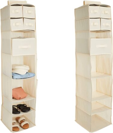 Підвісна шафа-органайзер Juvale з 7 полицями, з 5 ящиками, 4 полицями і 4 бічними кишенями, складаний нетканий шафа для зберігання в спальні і передпокої (30 х 30 х 129,5 см, бежевий)