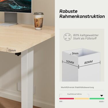 Регульований за висотою стіл Airfish з USB-портом, електричний, з органайзером для кабелів, комп'ютерний/офісний стіл, стоячий стіл з нагадуванням про сидячий режим, 160x80 см, Бежево-білий