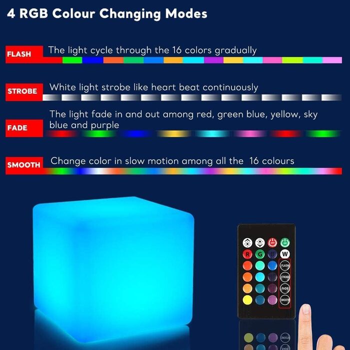 Світлодіодний куб-пуф Mr.Go 30x30x30 см RGB з пультом, акумуляторний, водонепроникний, для дому, спальні, басейну, вечірок