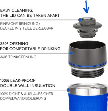Термоси Milu з нержавіючої сталі I підходять для миття в посудомийній машині і на 100 герметичні-ізоляційні чашки Кавові чашки to go - Чашки для пиття - ізоляція з подвійними стінками - Дорожня кружка (380 мл (гравірування), синя)