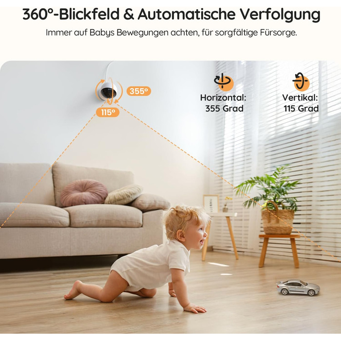 Відеоняня BOIFUN з камерою Wi-Fi 4MP, моніторинг через додаток, виявлення положення дитини, нічник, нічна зйомка, датчик руху/плачу/звуку, автотрекінг, сповіщення про вихід за межі зони