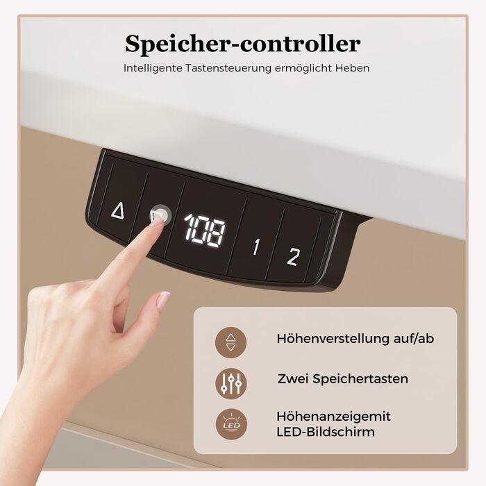 Регульований за висотою стіл Klicelor, електричний, з пам'яттю, 120x80 см, білий