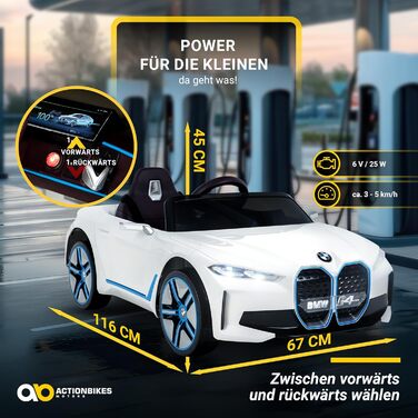 Дитячий електромобіль BMW i4 білий, ліцензійний, з пультом 2,4 ГГц, електроавтомобіль для дітей від 3 років