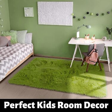 М'який килим для спальні, пухнаста вітальня, дитяча кімната, плюшевий килим, сірий килим, прямокутна форма, симпатична прикраса для кімнати, дитяча трав'янисто-Зелена (3x5 футів, трав'янисто-Зелена)